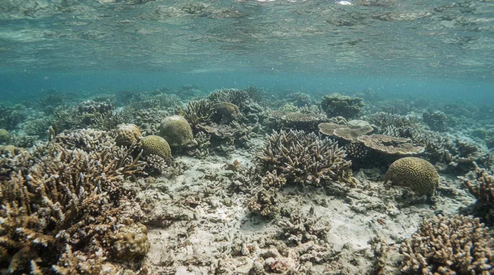 AI-generated illustration; site appearance unverified. Illustrative underwater coral habitat for Calumbuyan Reef. Not a photograph of the site.