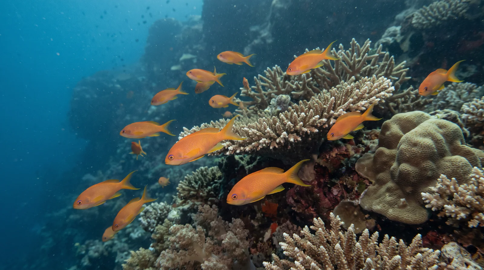 AI-generated illustration; species identification unverified. Golden Anthias (Pyronotanthias aurulentus)