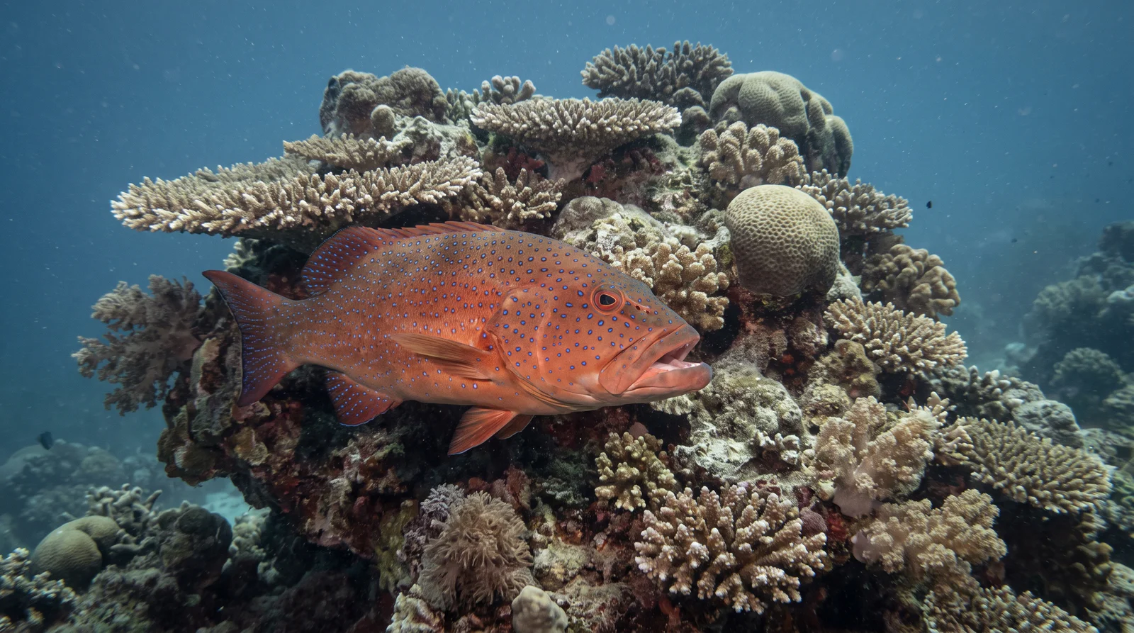 AI-generated illustration; species identification unverified. Coral Trout (Plectropomus leopardus)