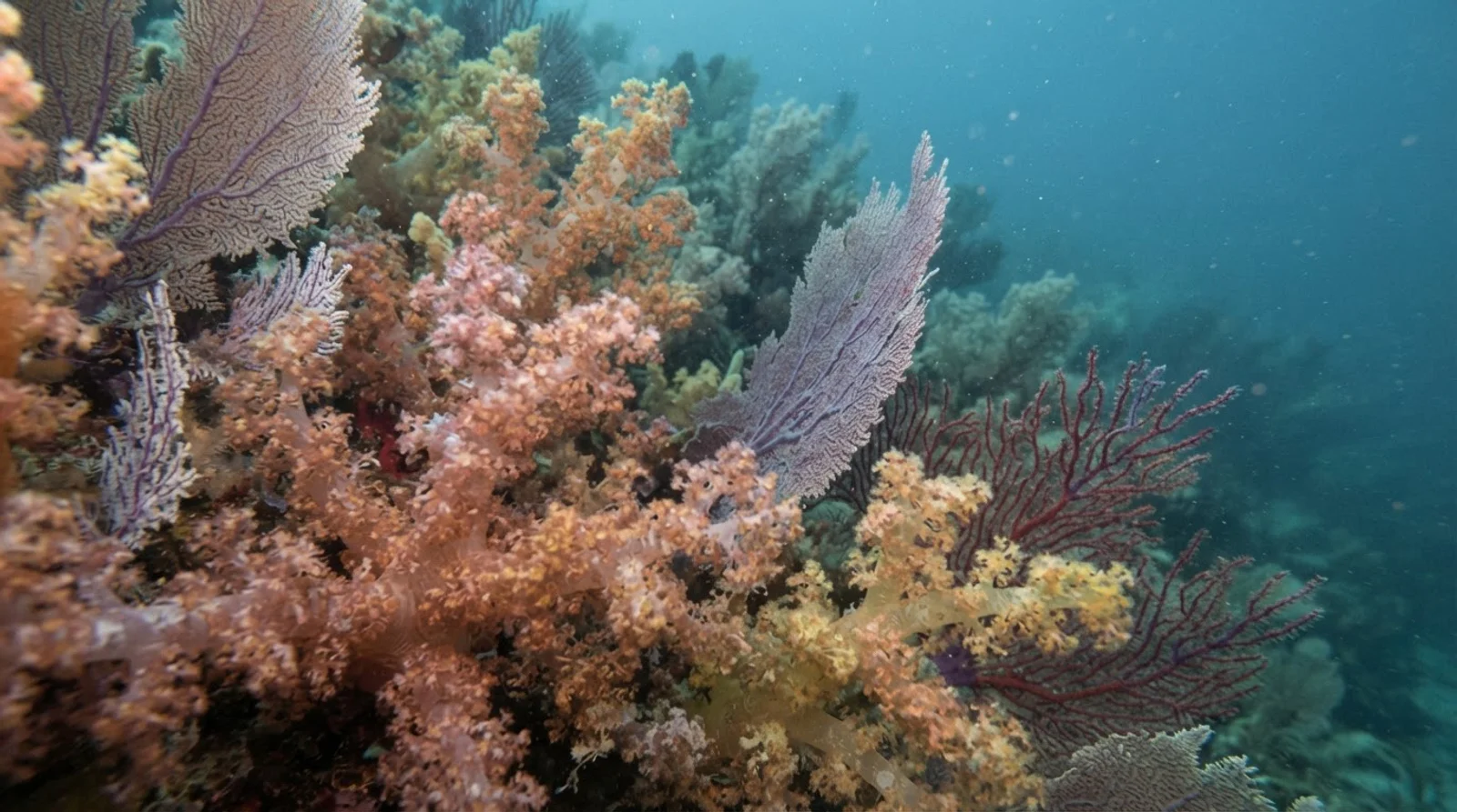 AI-generated illustration; site appearance unverified. Illustrative underwater reef habitat for Capitancillo Island. Not a photograph of the site.