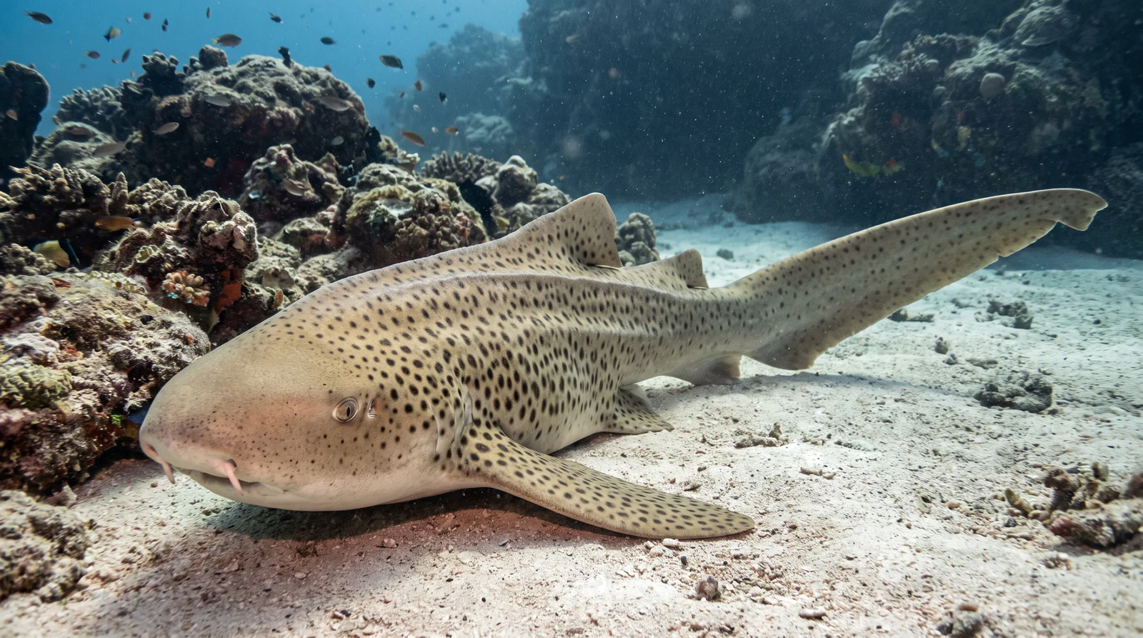 AI-generated illustration; species identification unverified. Zebra Shark (Stegostoma tigrinum)